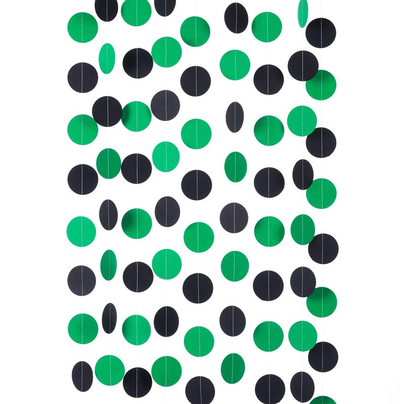 WEVEN Green and Black Paper Garland Circle Dot Party Banner Streamer Backdrop Hanging Decorations, 2" in Diameter, 3 pcs, 30 Feet in Total - Image 1